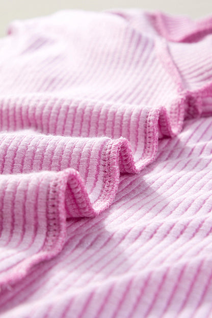 Ribbed Knit Pink Lounge Set for Plus Size Women