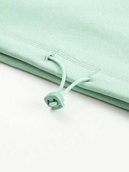 Green Zip Front Pullover Sweatshirt with Pockets