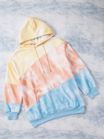 Cozy Sky Blue Plus Size Hoodie with Colorblock Design