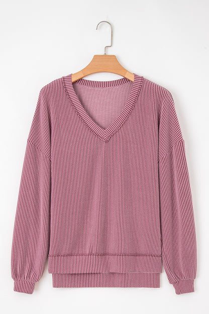 twisted ribbed long sleeve top