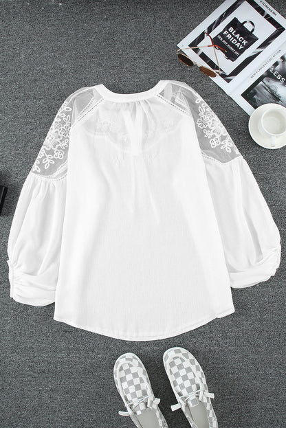 Elegant White Lace Detail V-Neck Blouse