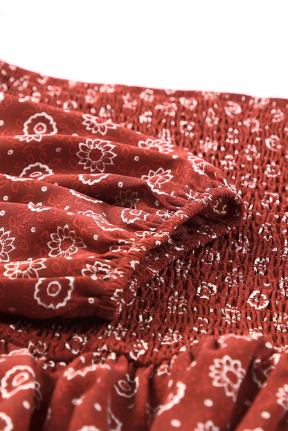 Fiery Red Plus Size Square Neck Printed Peplum Top