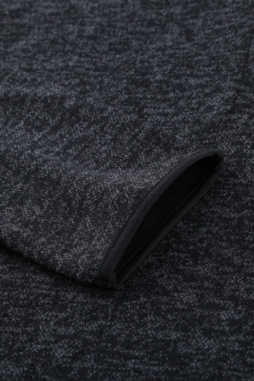 Heathered Black Button Snap Neck Pullover Hoodie with Pocket
