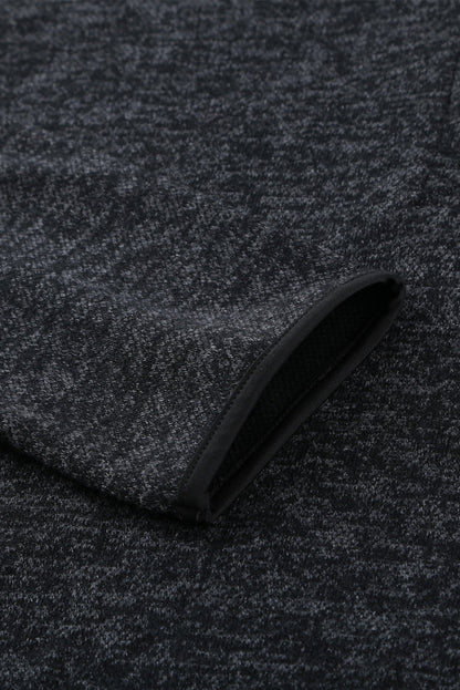 Heathered Black Button Snap Neck Pullover Hoodie with Pocket