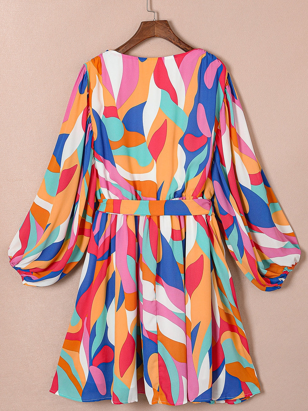 Vibrant Multicolor Abstract Print Plus Size Belted Shift Dress