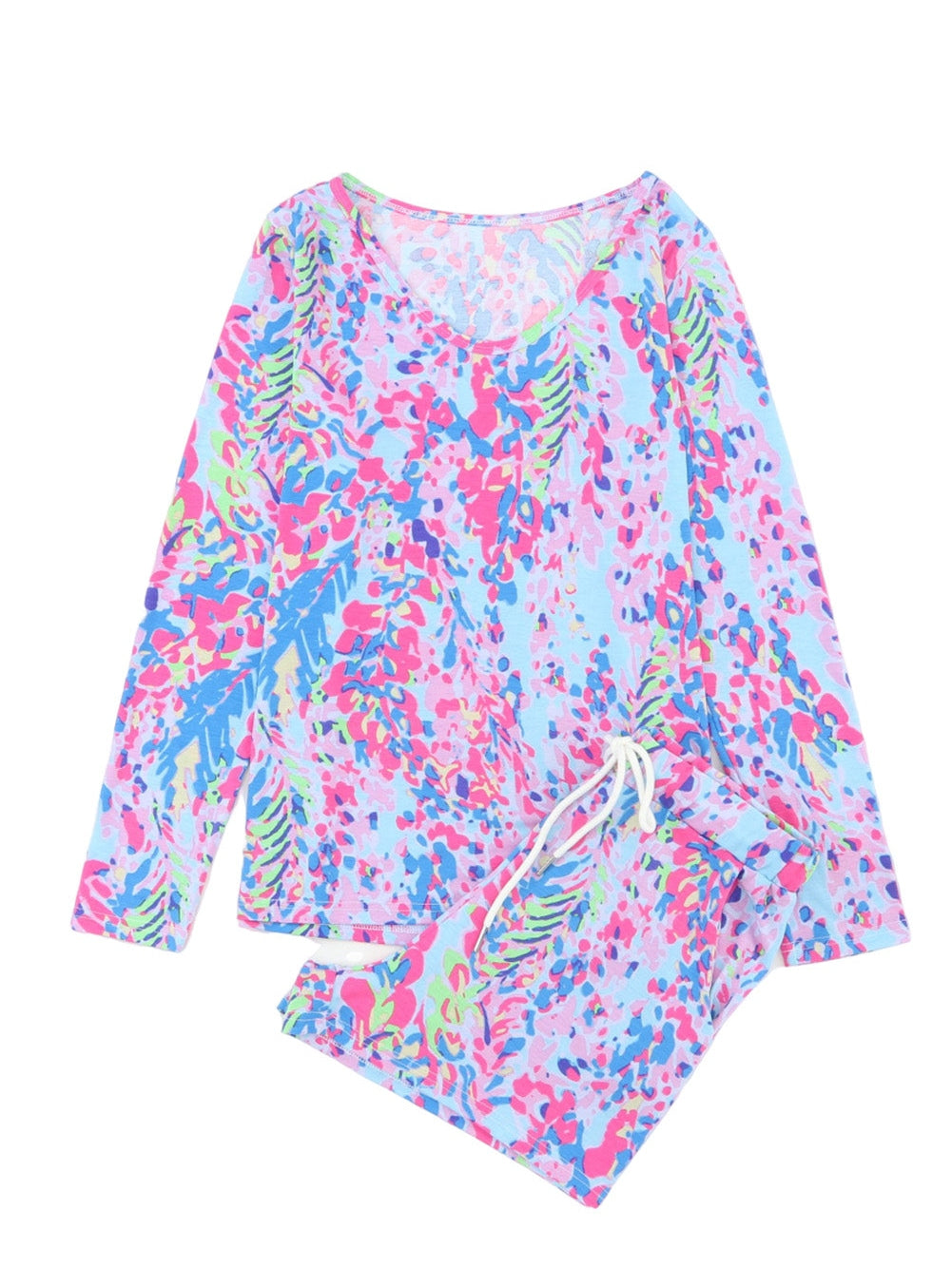 Floral Sky Blue Lounge Set with Coordinating Drawstring Shorts