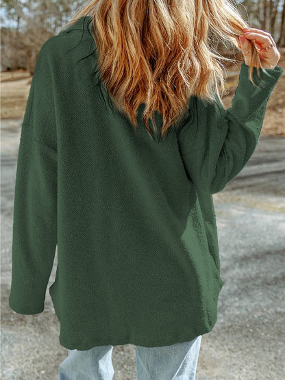Green Knit Cotton Blend Casual Shacket with Chest Pockets