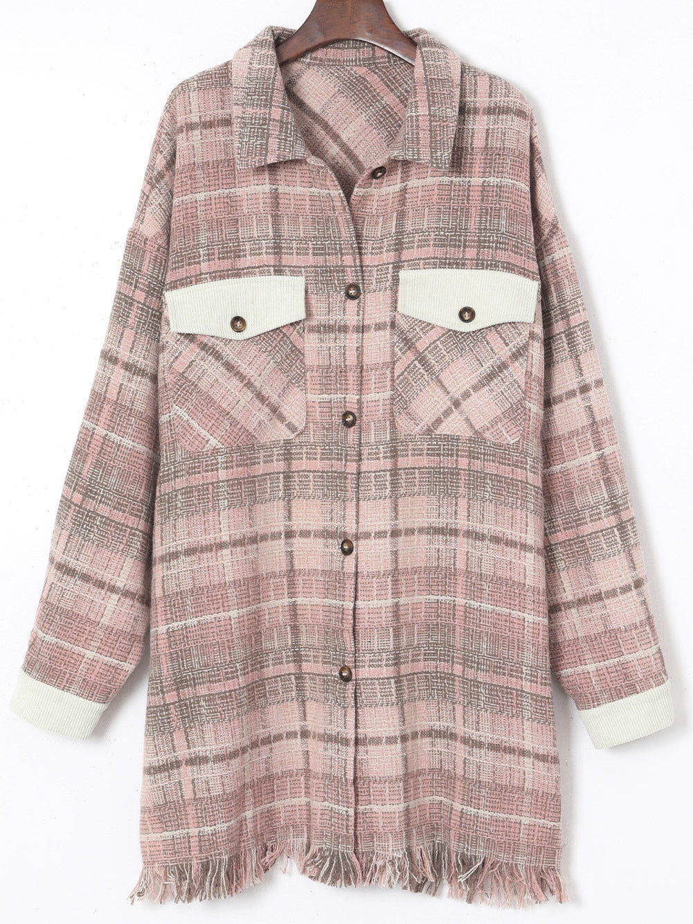 Pink Plus Size Macrame Plaid Coat
