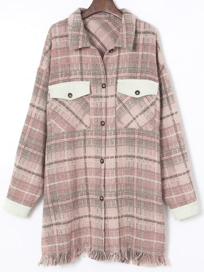Pink Plus Size Macrame Plaid Coat