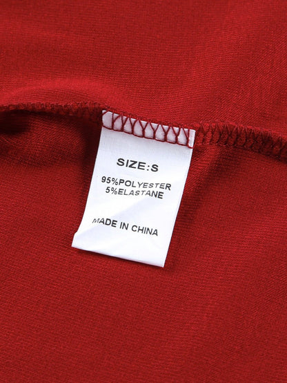 Fiery Red Crew Neck Patchwork Long Sleeve Casual Top