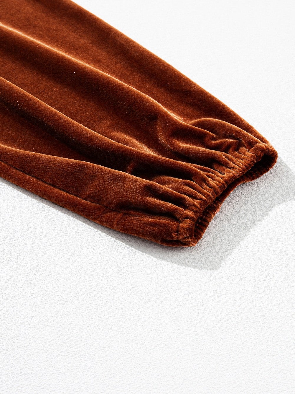 Golden Flare Lantern Sleeve Embellished Split V-Neck Velvet Blouse