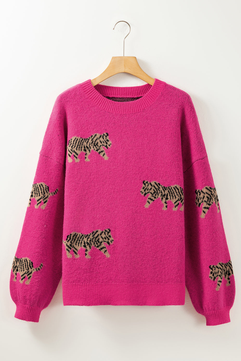 Fierce Leopard Print Rose Red Knit Sweater for Casual Chic