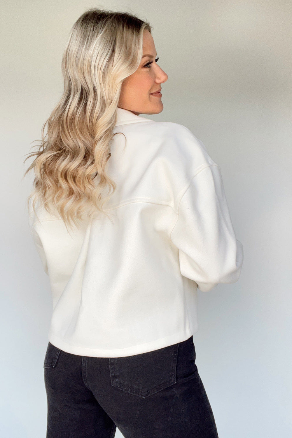 White Big Flap Pockets Chunky Boxy Fit Chic Jacket