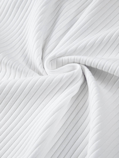 Trendy White Colorblock Patchwork Batwing Sleeve Ribbed Plus T-Shirt