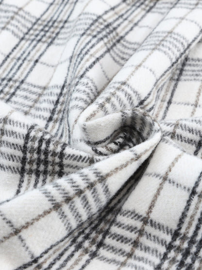 Khaki Plaid Patchwork Denim Shacket - Distressed Edges