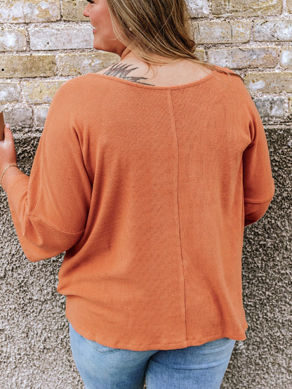 Gold Flame Plus Size Twist Hem Bracelet Sleeve Ribbed Top