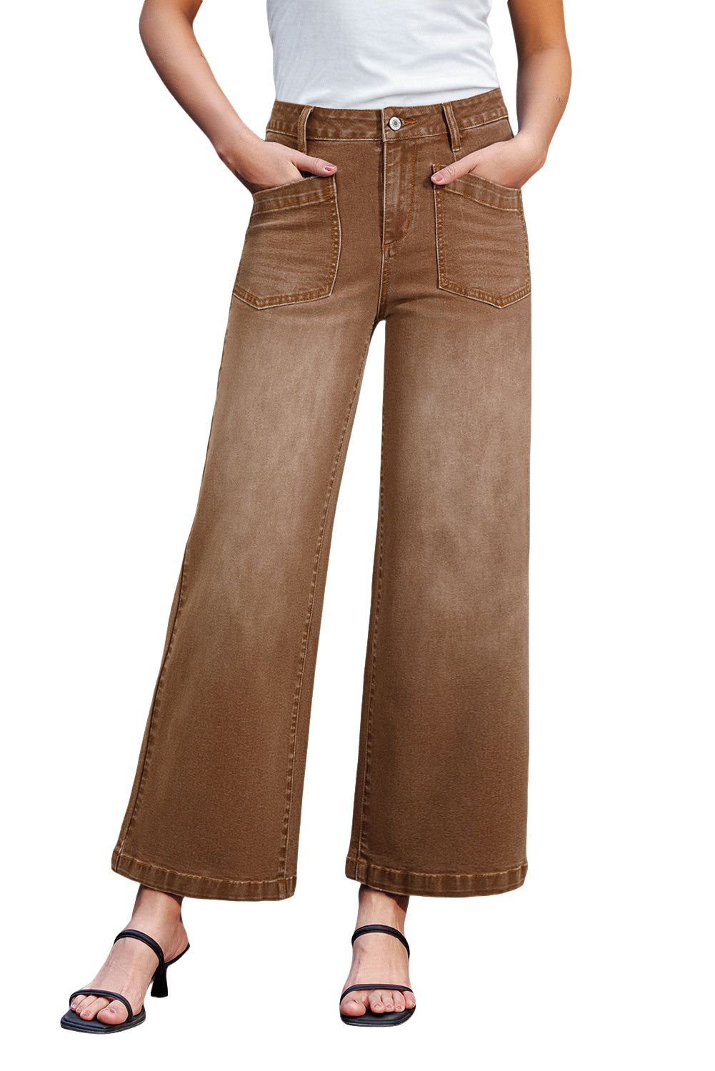 Brown Mimimalist Patch Pocket Womens Shift Jeans