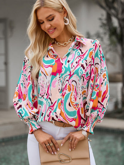 Fiery Red Paisley Lantern Sleeve Blouse