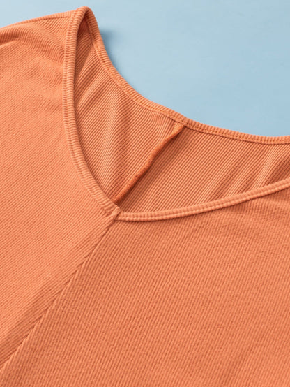 Gold Flame Plus Size Twist Hem Bracelet Sleeve Ribbed Top