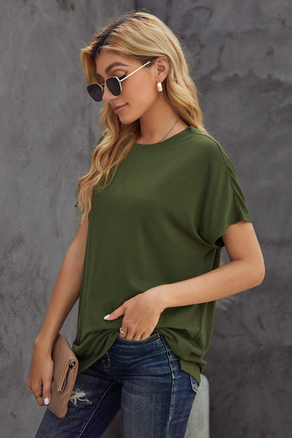 Green Basic Round Neck Short Sleeve T-Shirt