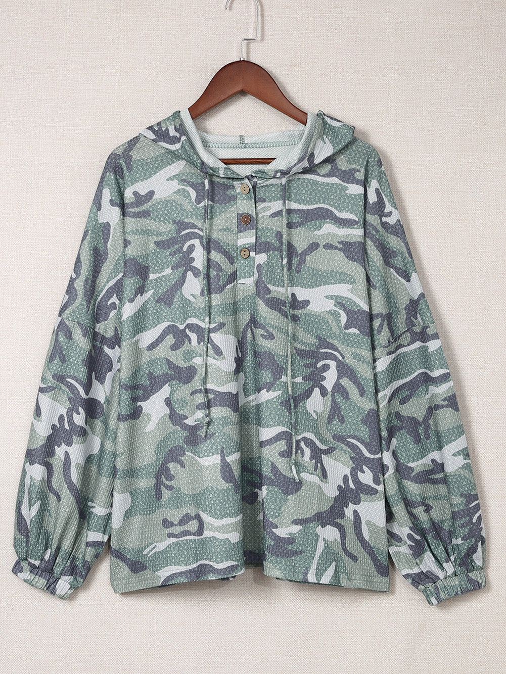 Green Camouflage Oversized Hoodie with Long Sleeves