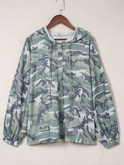 Green Camouflage Oversized Hoodie with Long Sleeves