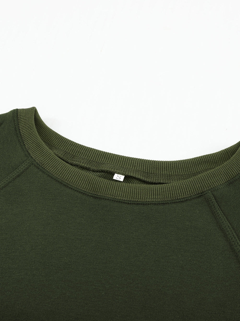 Green Crew Neck Long Sleeve Sweatshirt with Distressed Detail