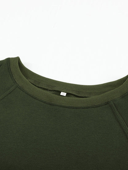 Green Crew Neck Long Sleeve Sweatshirt with Distressed Detail