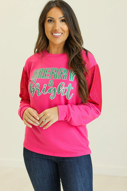 Rose Red MERRY & bright Sleek Sleeve Patchwork Casual Top