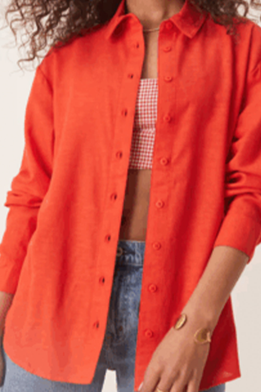 Tomato Red Button Cuffs Solid Color Shirt