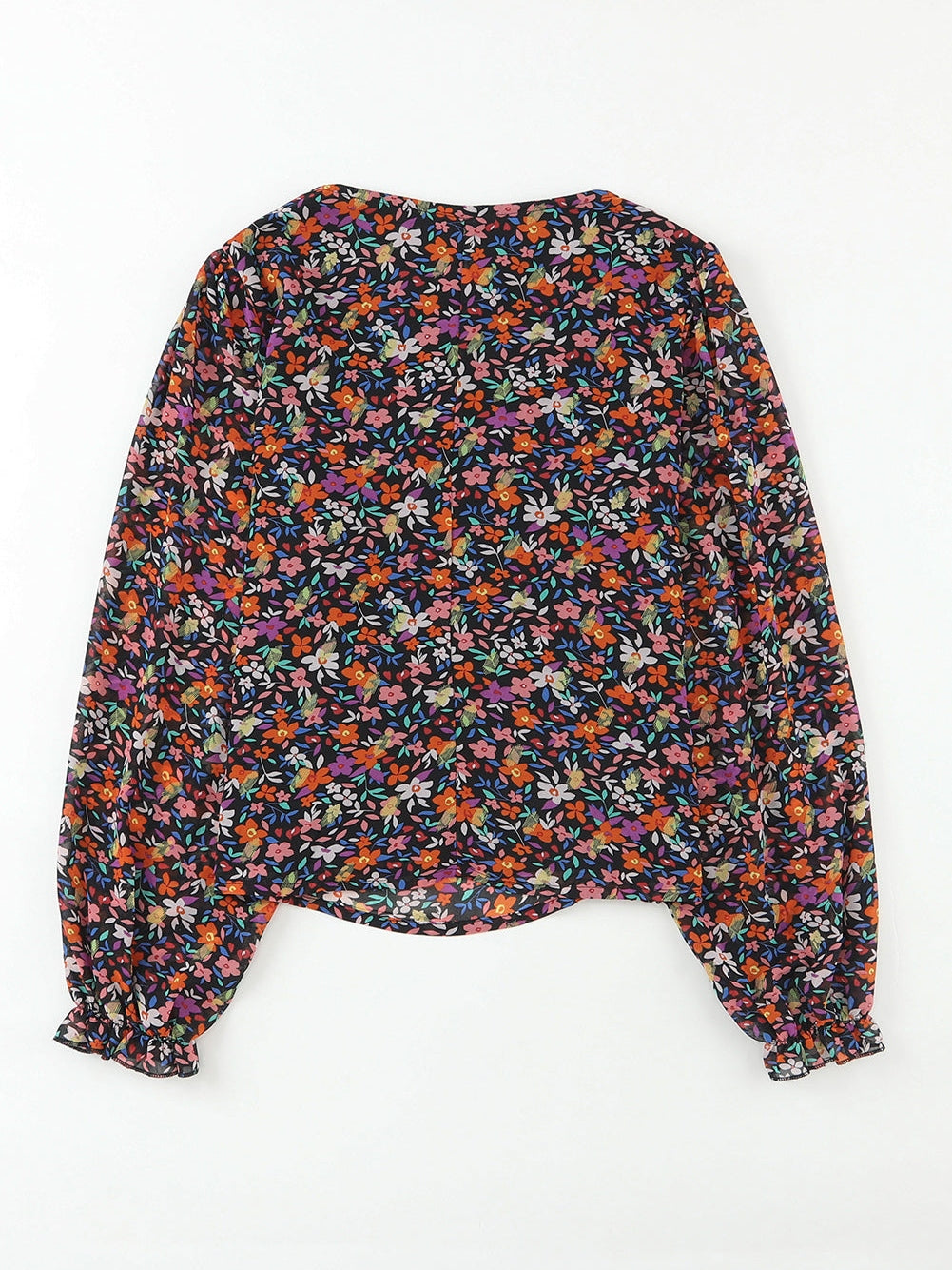 Elegant Black Floral Blouse with Bubble Sleeves