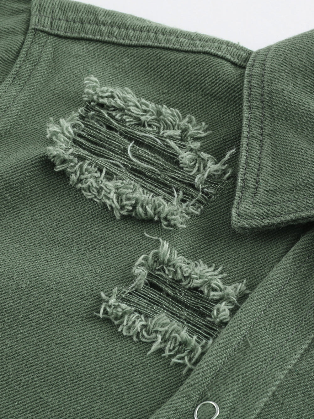 Green Distressed Cotton Shacket