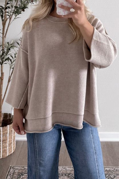 Gray Morn Exposed Seam Drop Shoulder Loose Sweater