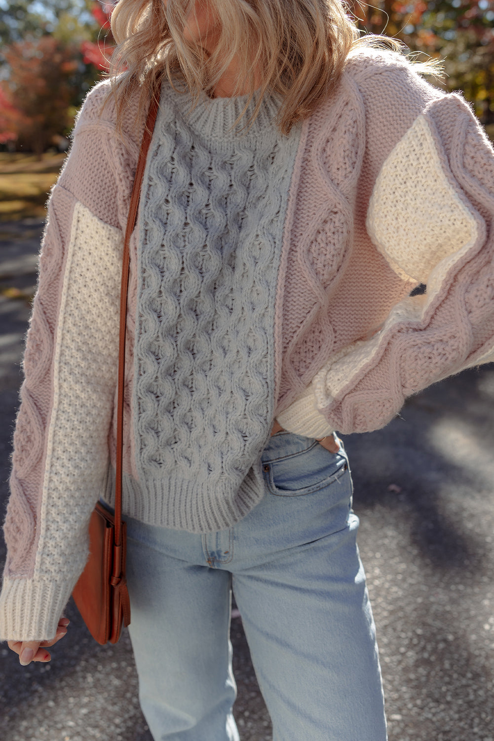 Gray Mixed Textured Colorblock Sweater