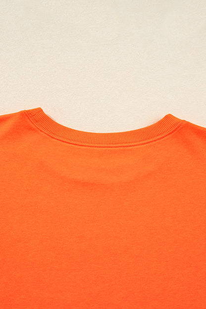 Orange Plus Size Varsity Striped Drop Shoulder Pullover Drawstring Elastic Waistband Short Set