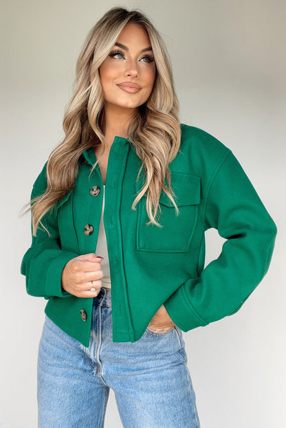 Dark Green Big Flap Pockets Chunky Boxy Fit Chic Jacket