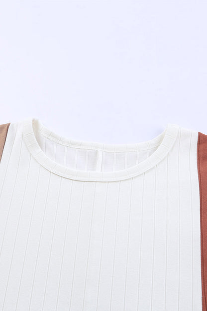 Apricot Striped Ribbed Dolman Knit Top