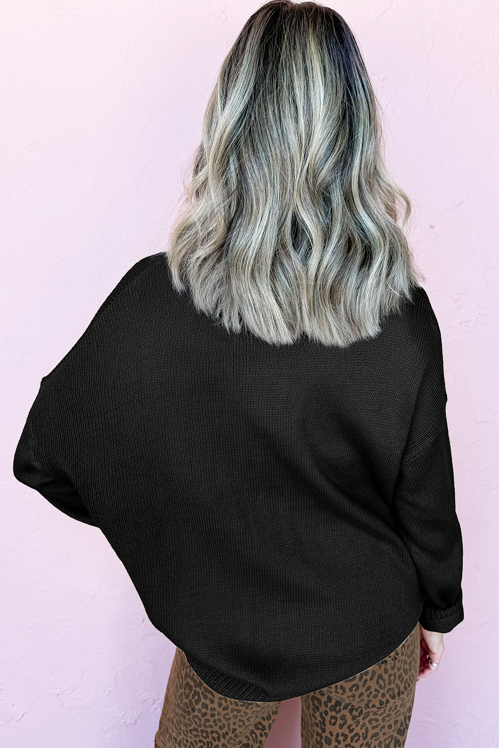 Black Merry Colorful Dot Detail Christmas Dolman Sweater