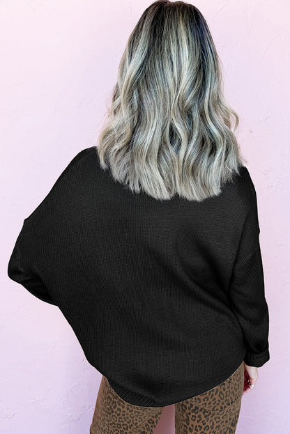 Black Merry Colorful Dot Detail Christmas Dolman Sweater