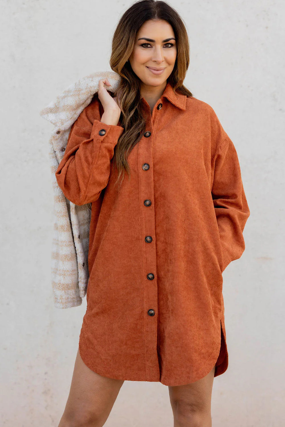 Gold Flame Corduroy Side Slit Oversize Shacket