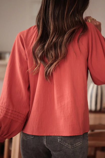 Tawny Eyelet Embroidered Patchwork Pintuck Long Sleeve Shirt