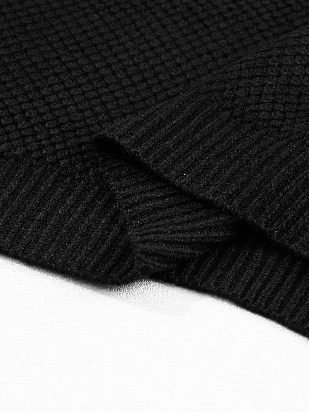 Elegant Black Ribbed Turtleneck Short Sleeve Sweater
