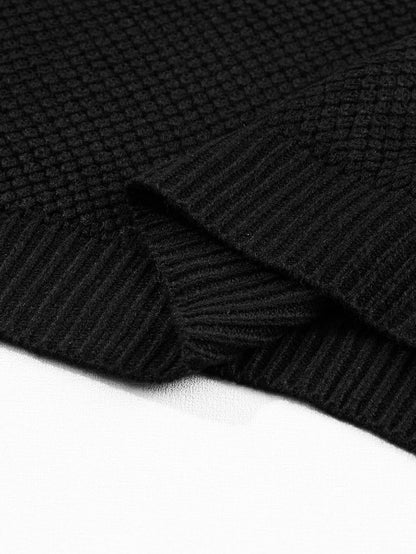 Elegant Black Ribbed Turtleneck Short Sleeve Sweater