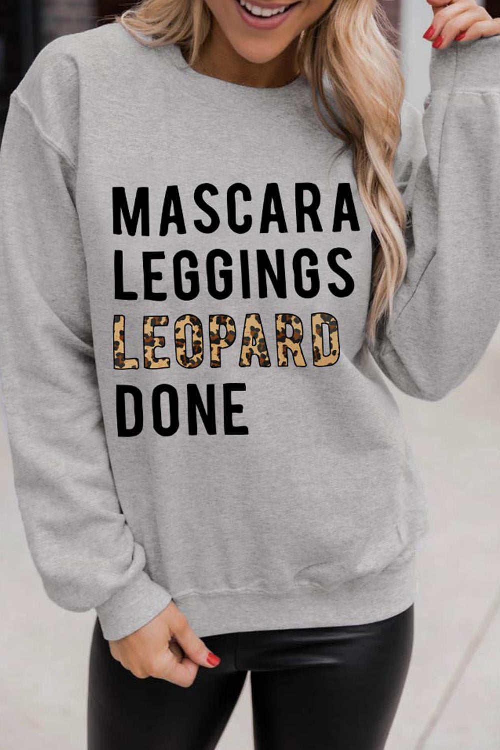 Gray Leopard Print Graphic Pullover Sweatshirt