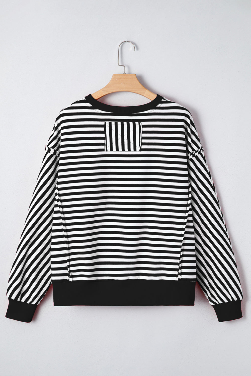Black Stripe Exposed Seam Drop Shoulder Casual Pullover Top