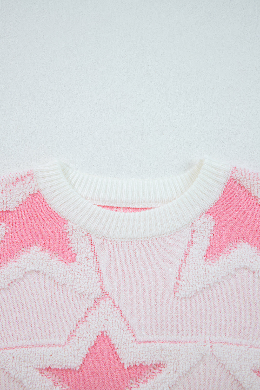 Sachet Pink Oversized Cute Star Pattern Ribbed Edge Drop Shoulder Sweater