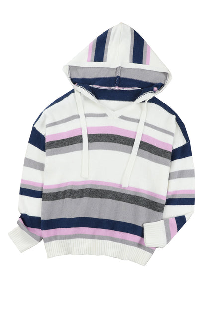 Stripe Oversized Hooded Knit Sweater for Curvy Women