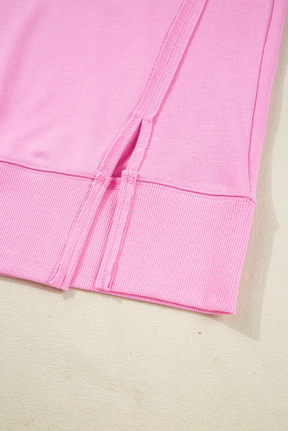 Pink Bow Sequin XOXO Letter Graphic Exposed Seam Baggy Sweatshirt