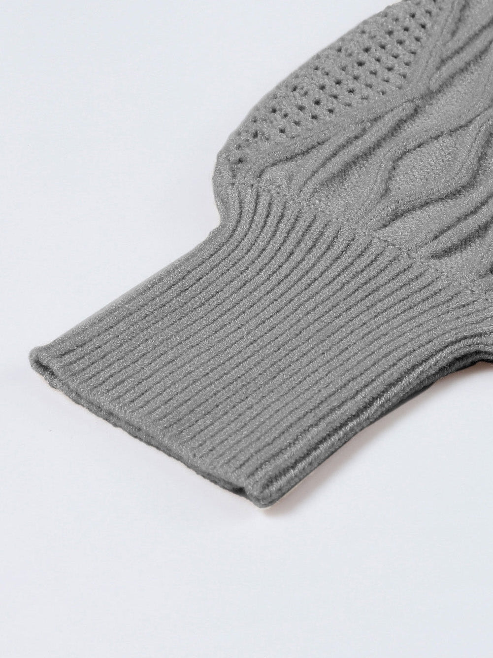 Cozy Gray Hollow Knit Plus Size Button-Up Cardigan