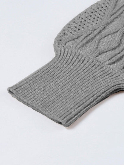 Cozy Gray Hollow Knit Plus Size Button-Up Cardigan